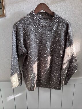 Women’s Taupe Mushroom Brown Speckled Chunky Knit Crewneck Sweater